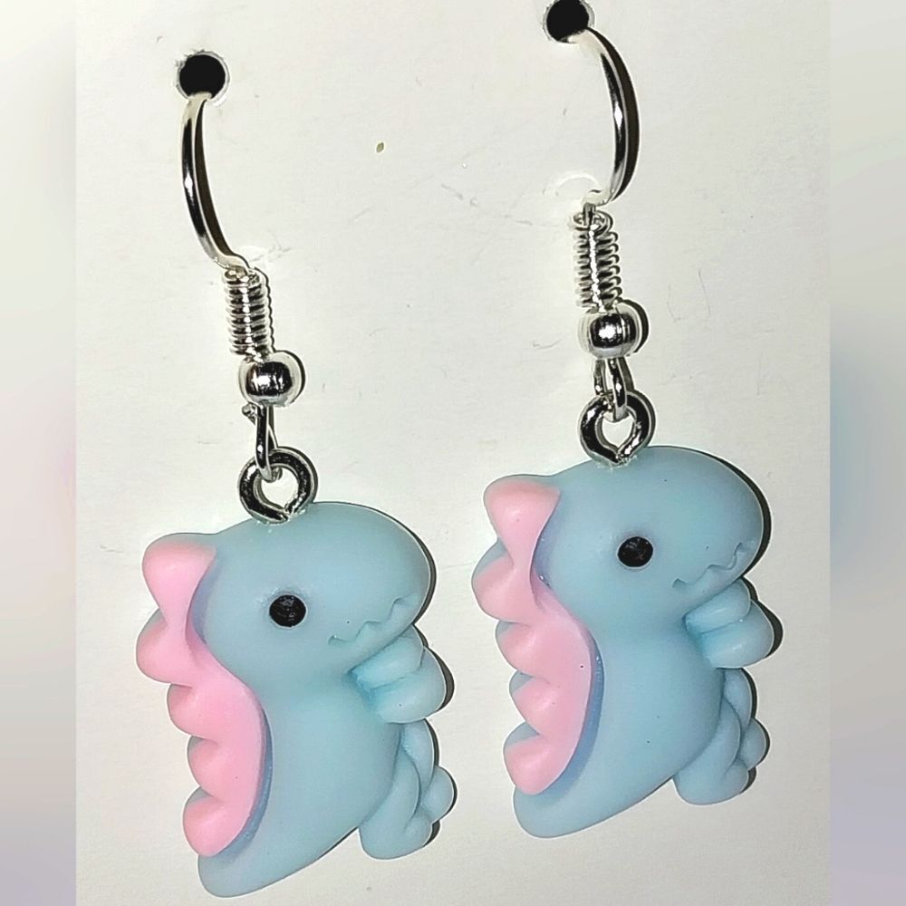 Blue Super cute Retro Dinosaur Earrings For Kids And Adults - Picture 3 of 4